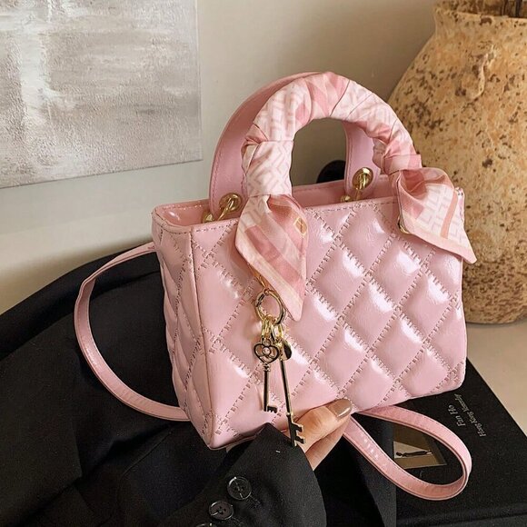 Handbags - Pink Vintage Women's Diamond Grid Crossbody Handbag